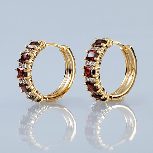 14K Gold 2ct Red Ruby Gemstone 1ct Diamond Small Hoop Earrings 14 Karat Jewelry - Picture 7 of 8
